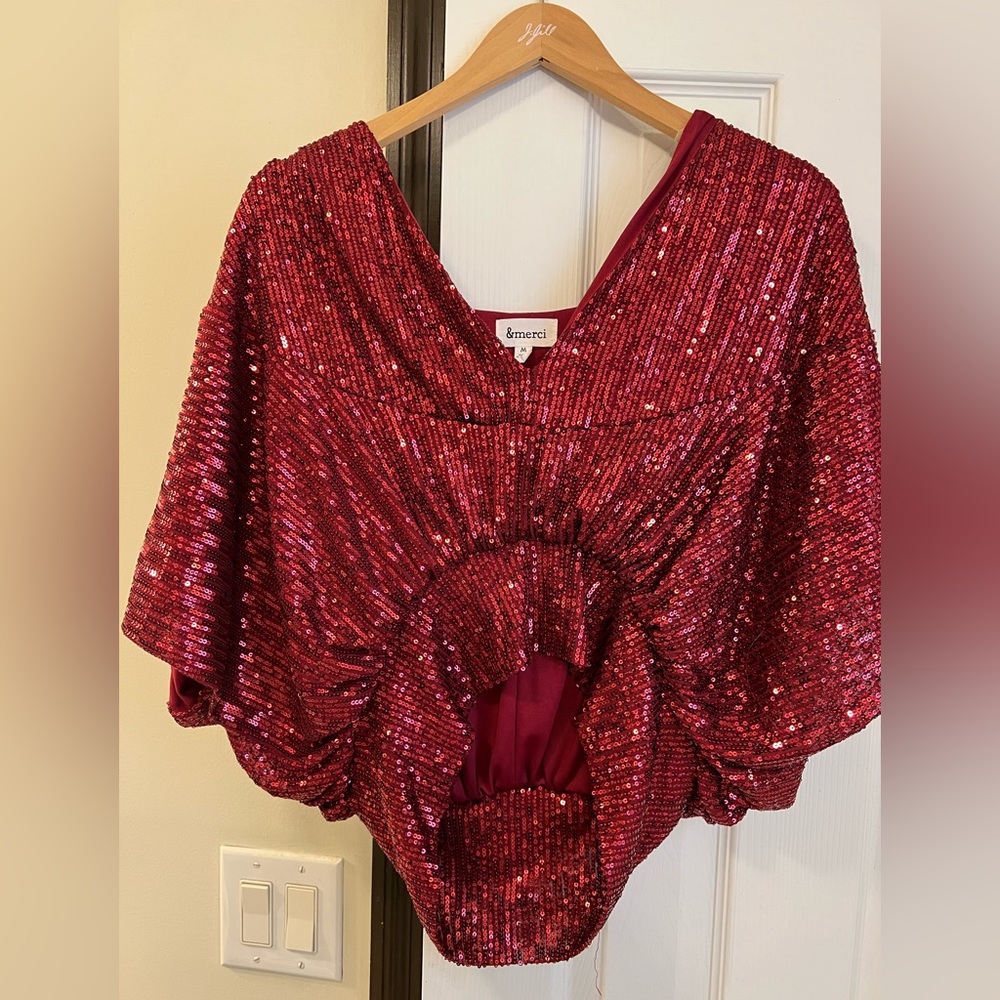 &Merci Red sparkly top. Size M